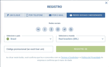 Cadastro via redes sociais