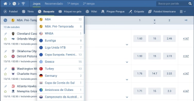 Linhas e probabilidades de basquete